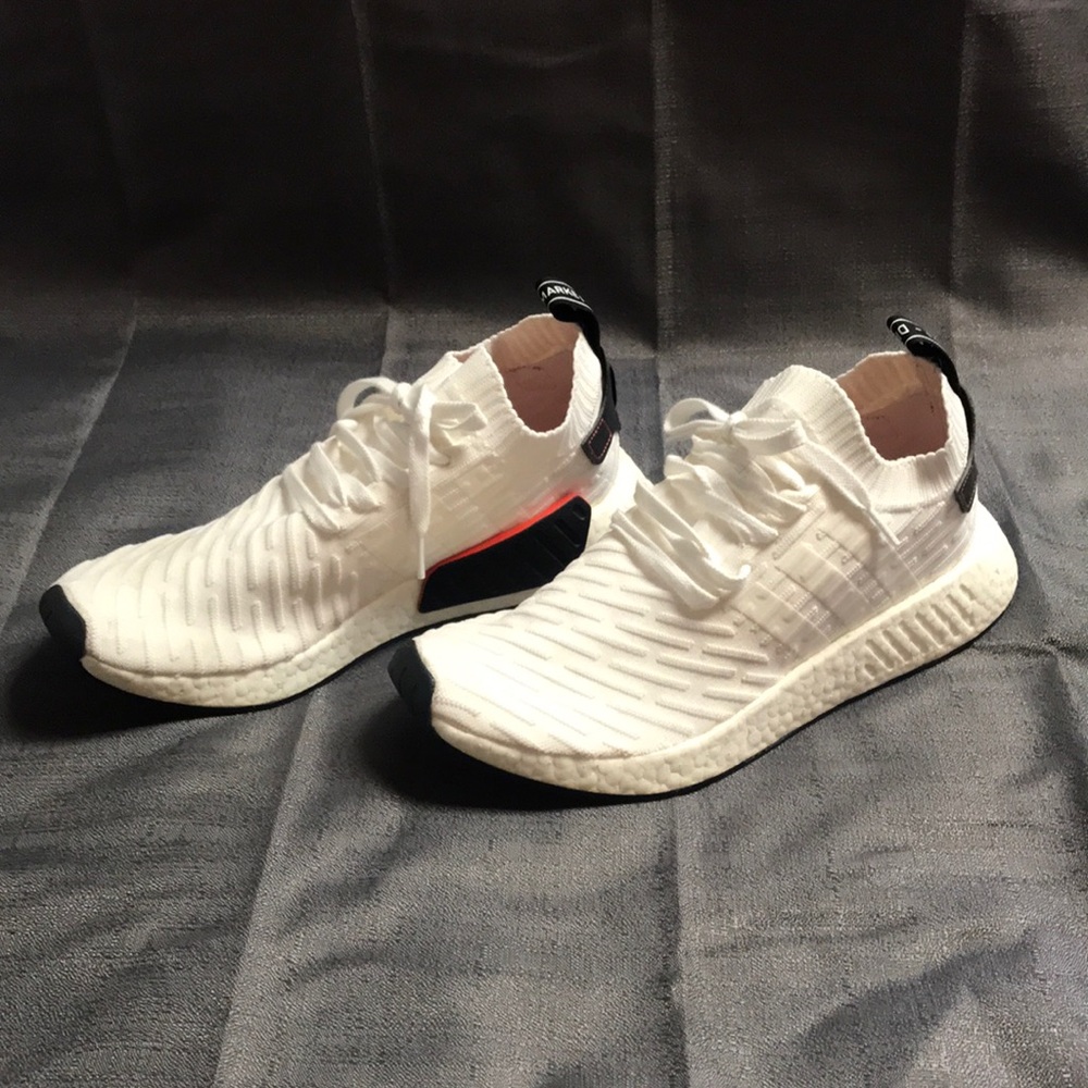 White Adidas NMDs R1 Primeknit
